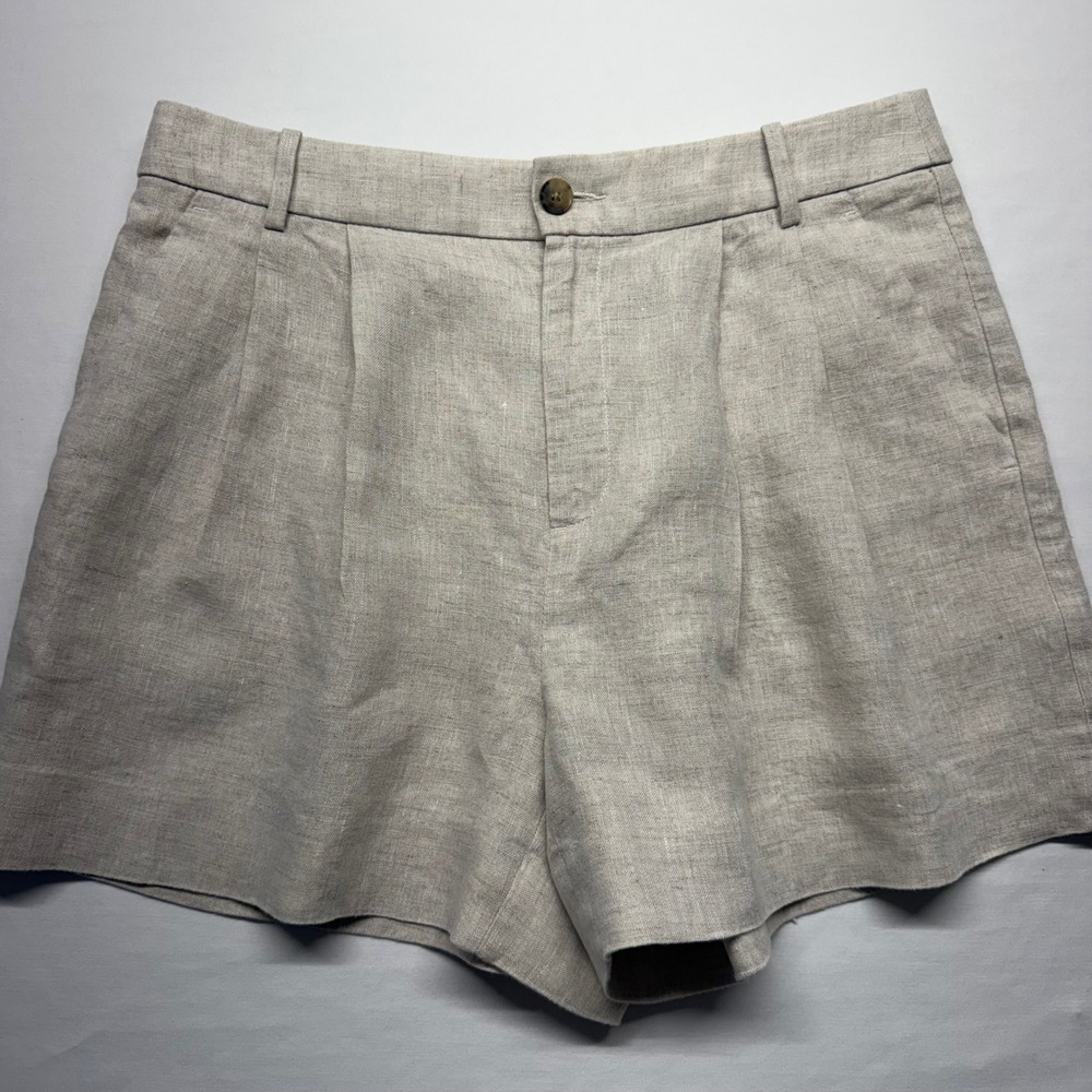 Banana Republic 100% Linen Pleated Shorts 10 Beige Women High Rise Coastal